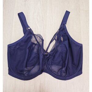 Elomi Sachi Navy Blue Plunge Underwire Unline Sheer Strappy Lingerie Bra 34L